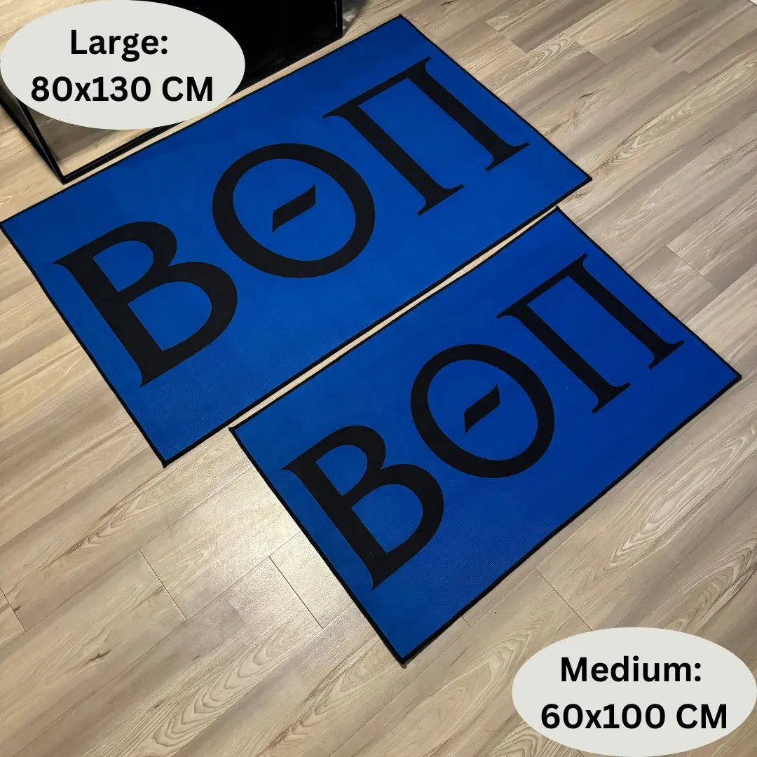 Beta Theta Pi Custom Greek Letter Rug – Blue Fraternity Floor Decor - Custom Rug | Sirenicate Rugs