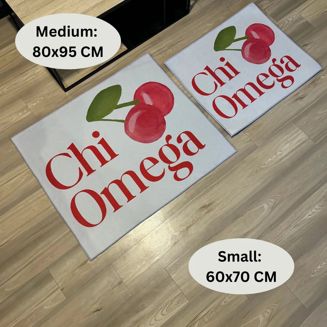 Chi Omega Custom Sorority Rug – Official Sorority Design with Cherry Motif - Custom Rug | Sirenicate Rugs