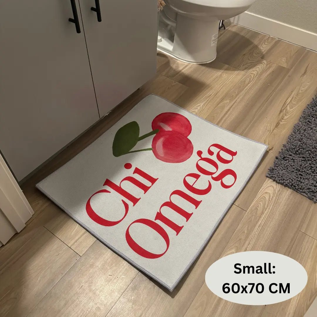 Chi Omega Custom Sorority Rug – Official Sorority Design with Cherry Motif - Custom Rug | Sirenicate Rugs