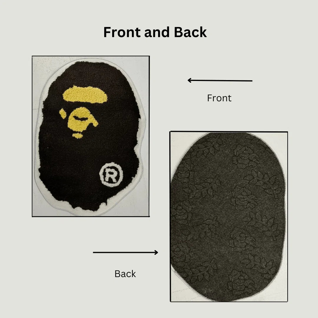 Image showing the Classic BAPE Rug’s front graphic and durable non-slip rubber backing.