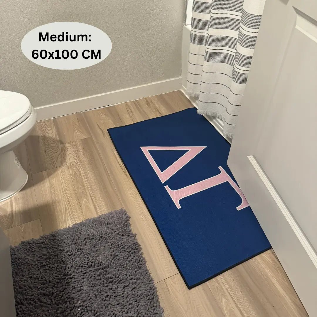 Delta Gamma Custom Rug – Greek Letters in Pink & Blue | Personalized Sorority Rugs - Custom Rug | Sirenicate Rugs