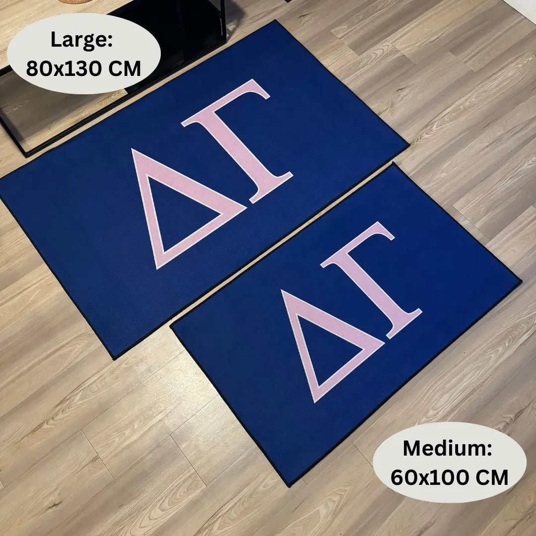 Delta Gamma Custom Rug – Greek Letters in Pink & Blue | Personalized Sorority Rugs - Custom Rug | Sirenicate Rugs