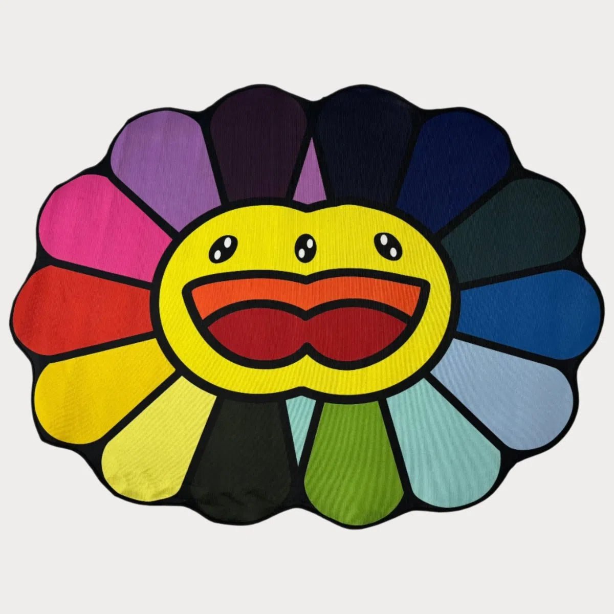 Double Rainbow Flower Rug featuring stacked colorful petals in bold pop-art style, laid flat on a clean background.