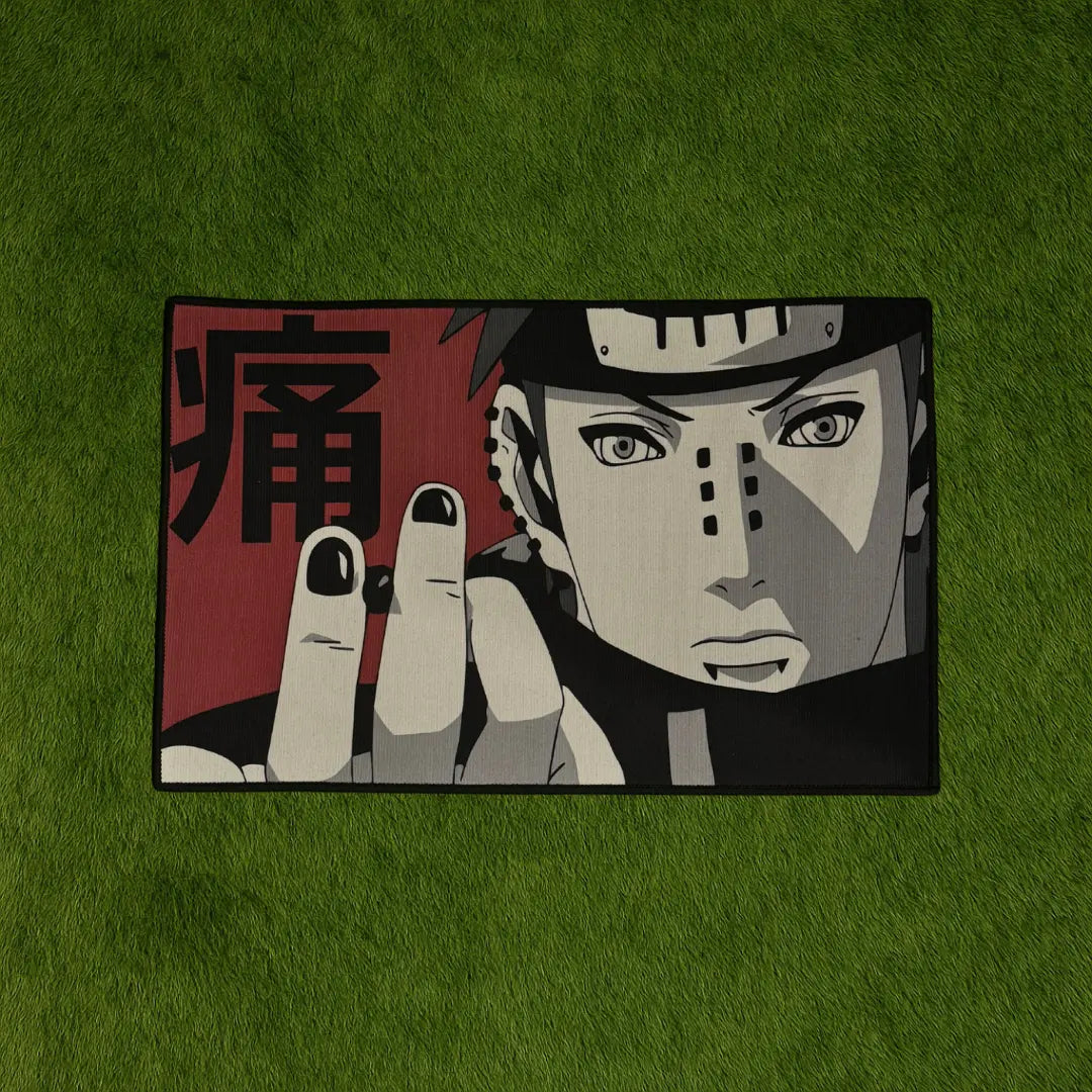 Custom Rug – Pain Rug Naruto Edition custom rug by Sirenicate Rugs, prominently displayed on a vibrant dark green turf background.
