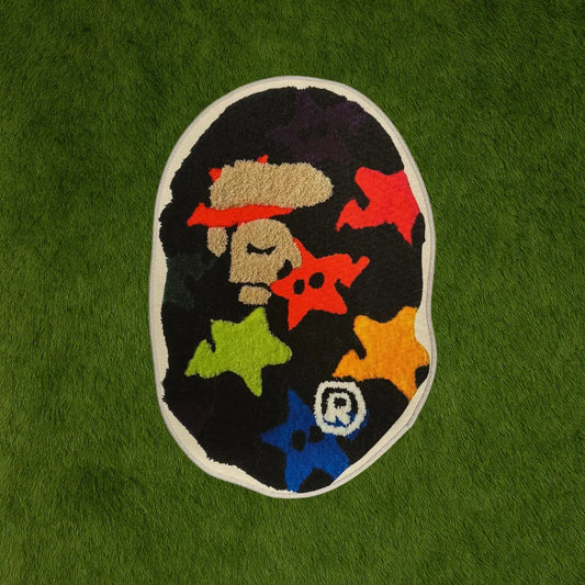 Custom Rug – STAR BAPE Rug custom rug by Sirenicate Rugs, prominently displayed on a vibrant dark green turf background.