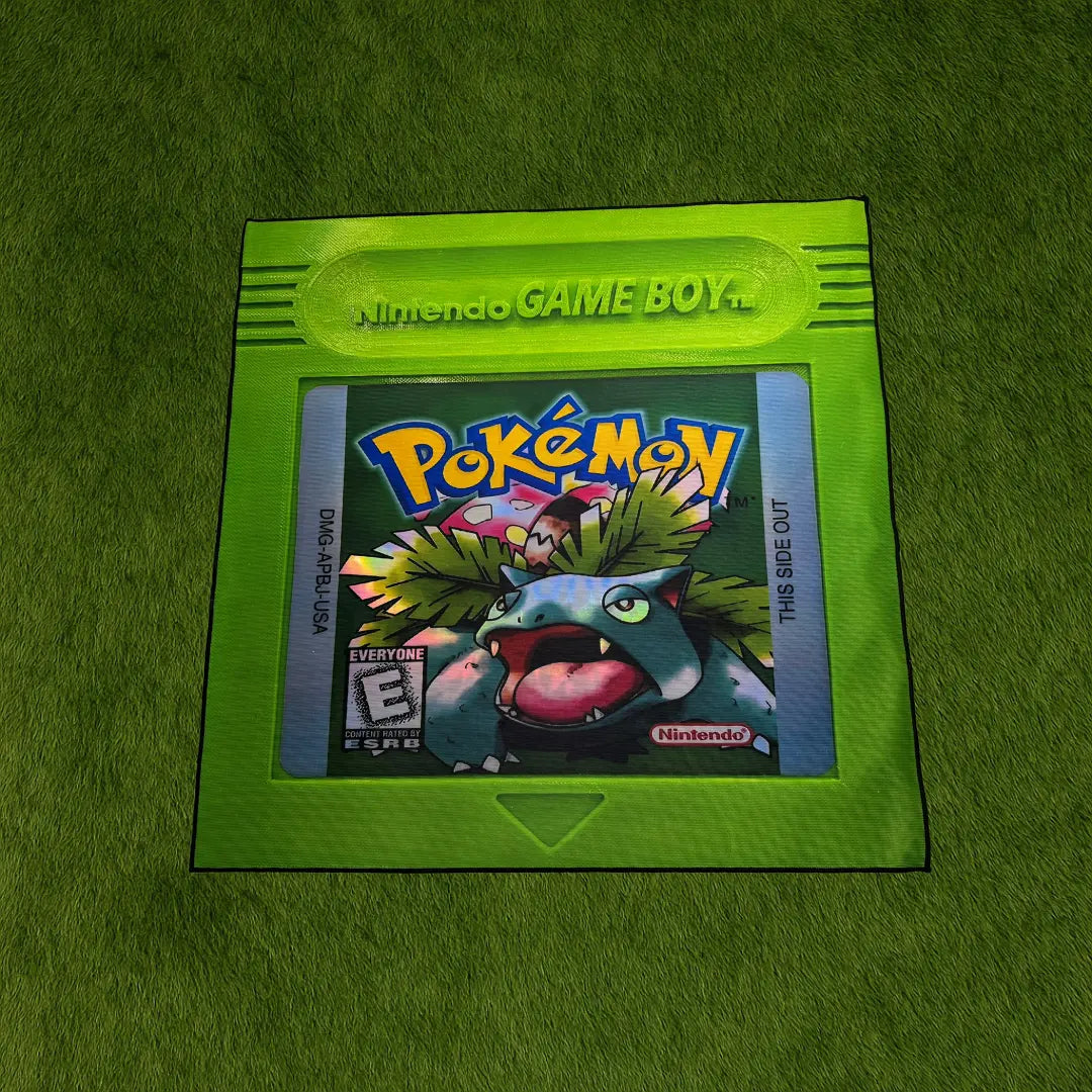 Venusaur Gameboy Rug – Green Retro Pokémon Custom Rug custom rug by Sirenicate Rugs, prominently displayed on a vibrant dark green turf background.