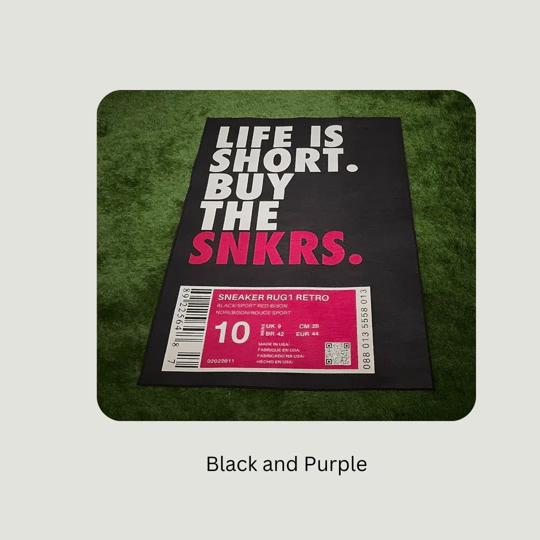 Hype Pink Sneaker Box Rugs displayed on turf in different sizes for visual scale and streetwear styling.