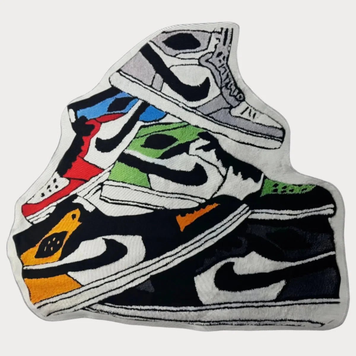 Tetris 1s Sneaker Rug featuring colorful sneaker silhouettes arranged in a grid, laid flat.