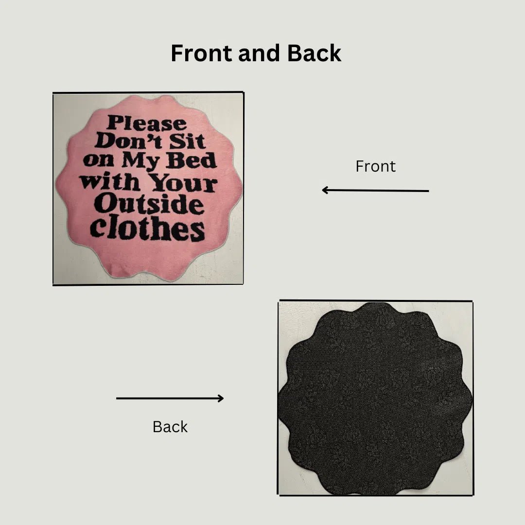 Side-by-side image showing the printed front design and the non-slip rubber backing of the rug.