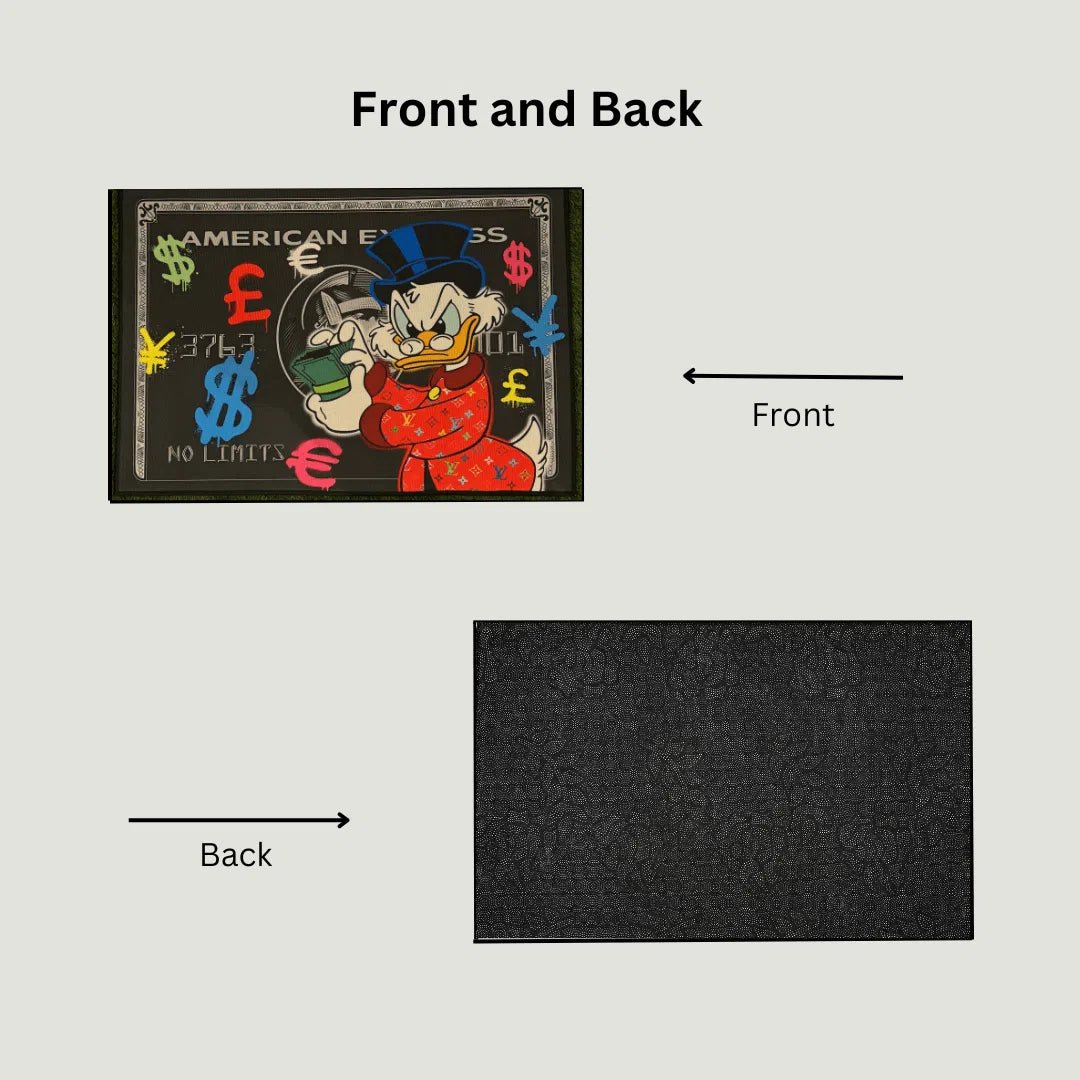 Dual image showing the printed LV Donald Duck artwork and the non-slip black rubber backing.